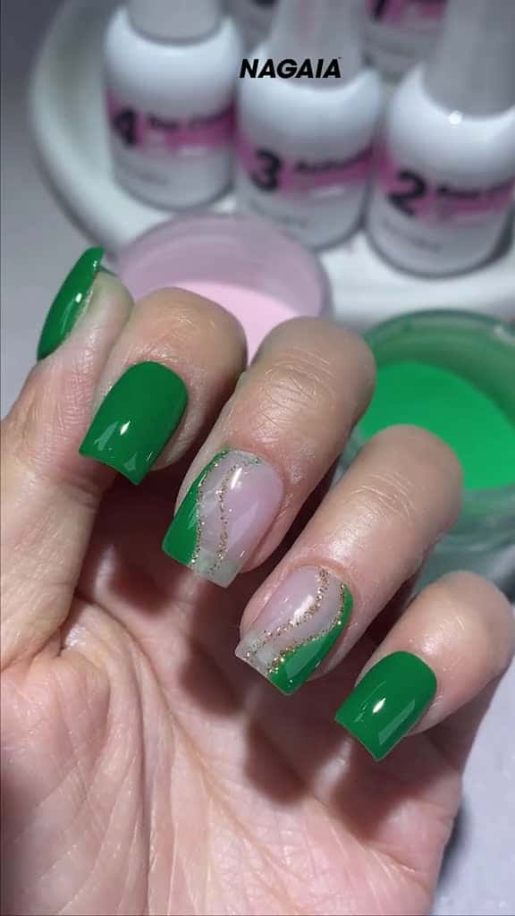 Cover for Jade vibe dipping nails typical design plus nude base and golden super fine shimmer dipnai 32362 #american