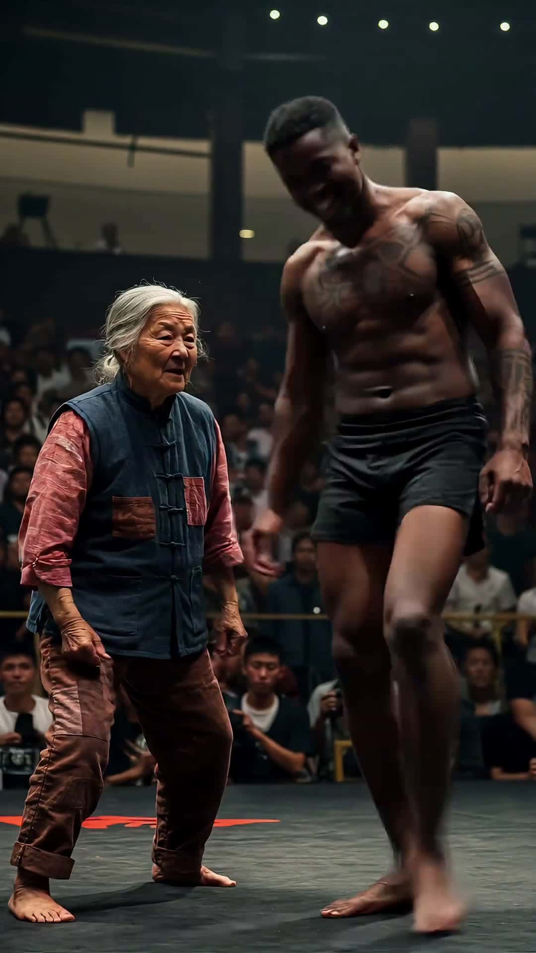 Cover for AI generated: Grandma vs opponent in epic martial arts showdown #KungFu#ElderlyWarrior#AIvideo#FightVideo#MartialArtsAction