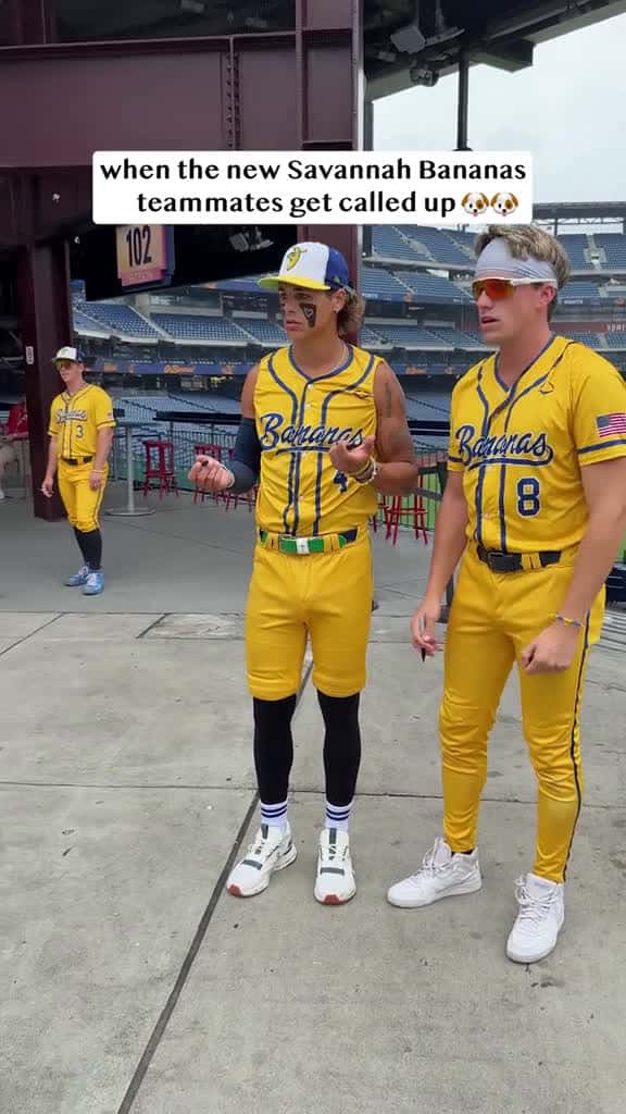 Cover for When the new teammates crash the autograph line... Sorry @Jackson Olson and @Kyle “KJ” Jackson 😬 #savannahbananas #goldenretrieverlife #dog #baseball #smile created by Golden Retriever Life with Golden Retriever Life’s original...