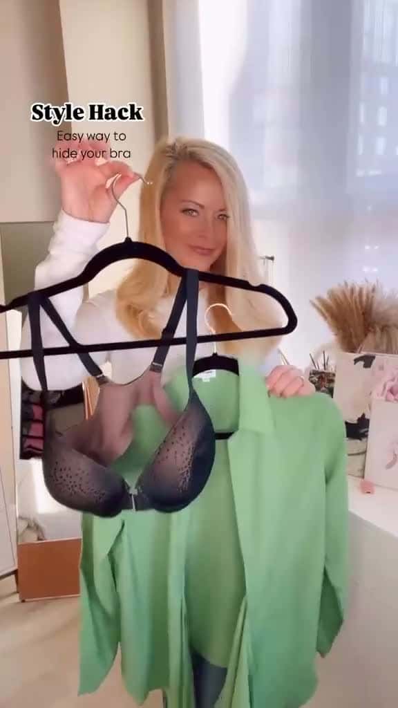 Cover for 10 Likes, 1 Comments. Posted by Renae Olivia Fashion & Beauty (@renaeolivia8): '✅The best style hack that easily hides your bra under a shirt. It totally elevates this look! What do you think? Save and share with a friend. 🥰 Co...