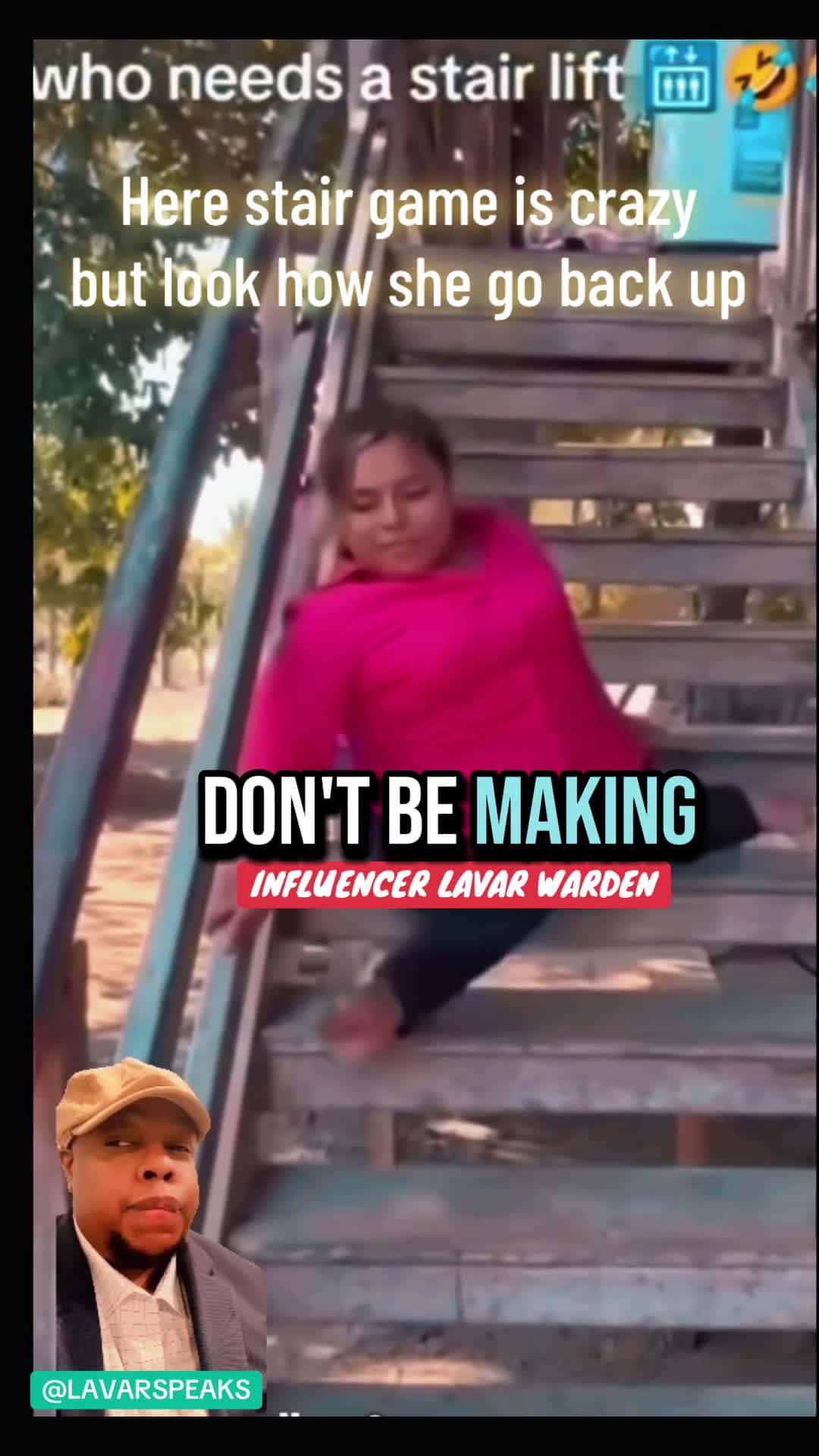 Cover for Here stair game is crazybut look how she go back up #stairs