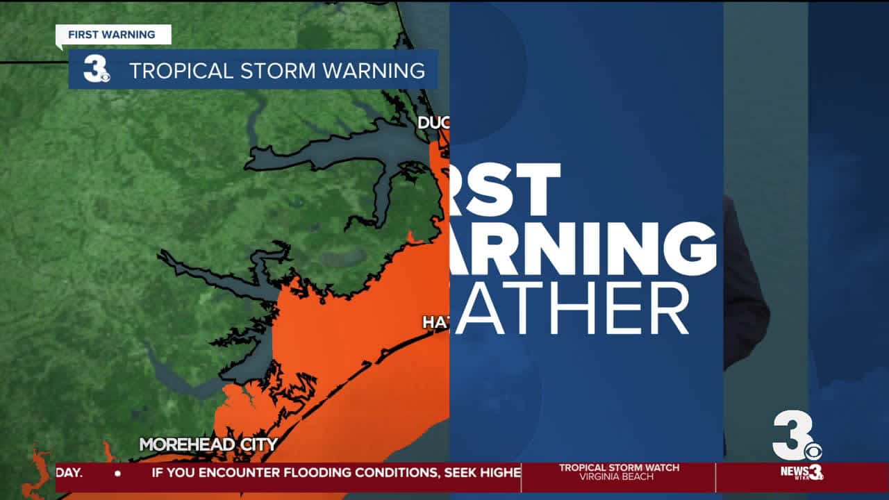 Cover for Tropical Storm Warning in effect from Beaufort Inlet to Duck, NC