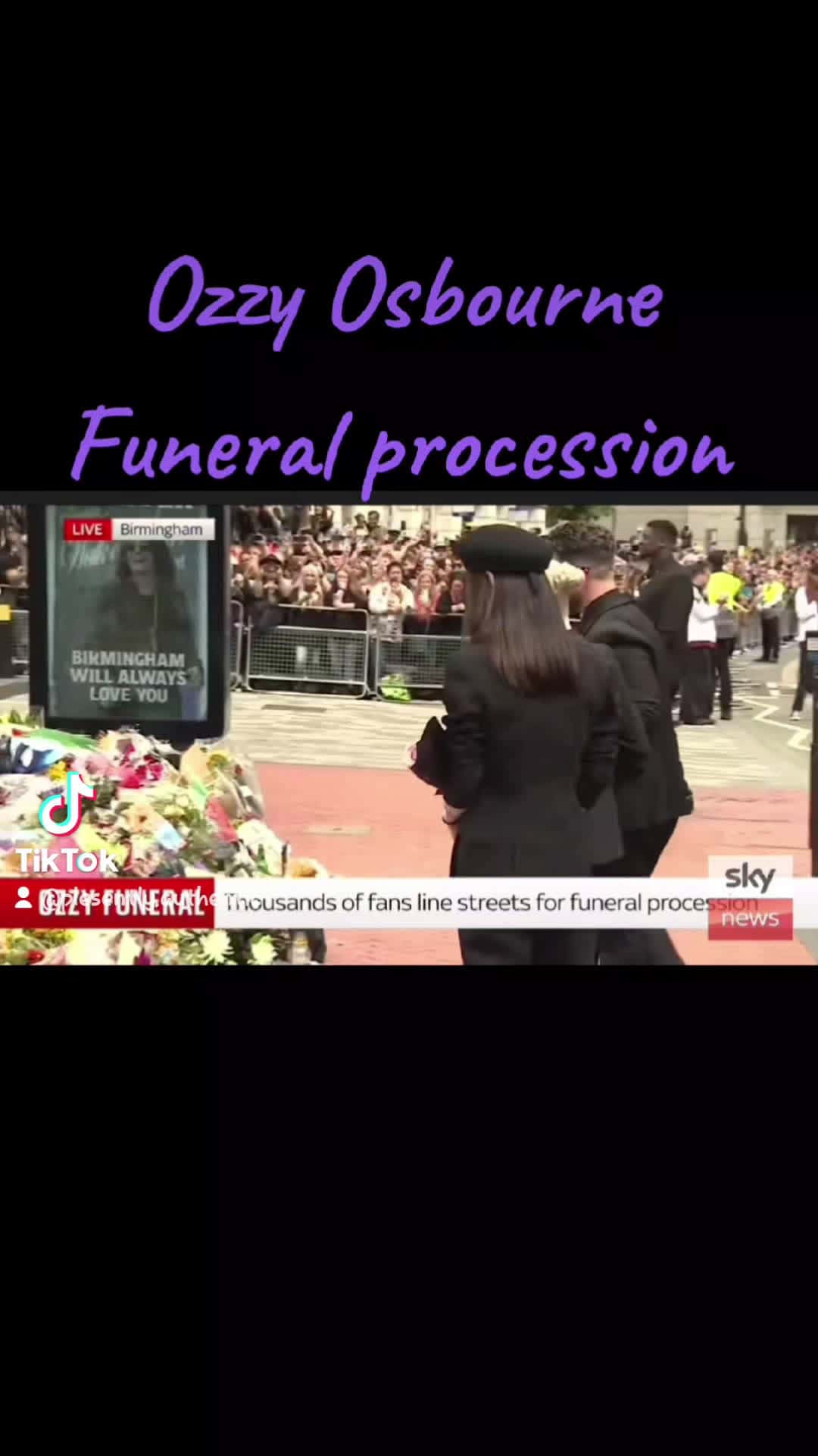 Cover for The Osborne family stops at the Ozzy Tribune in Birmingham during the funeral procession
