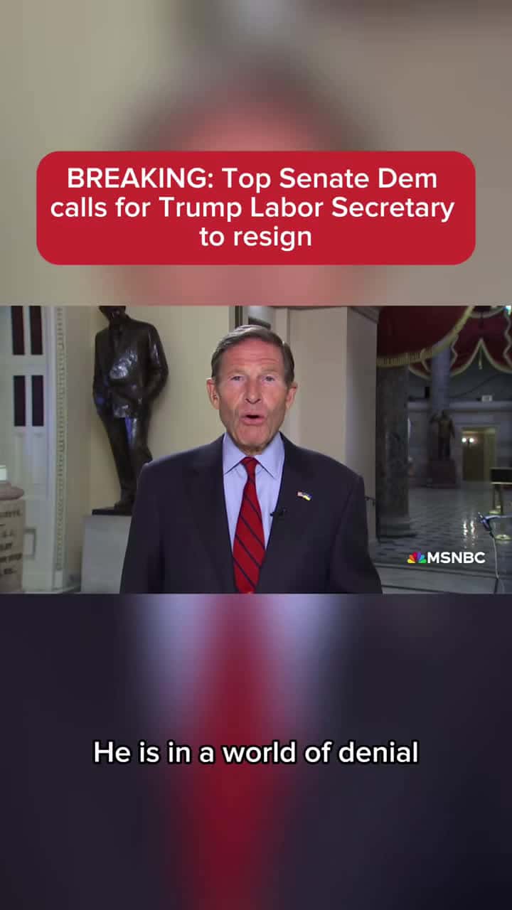 Cover for Sen. Blumenthal urges Labor Sec. Lori Chavez-DeRemer to resign after backing Trump’s firing of top jobs official 👉 #Politics #BreakingNews #LaborDepartment