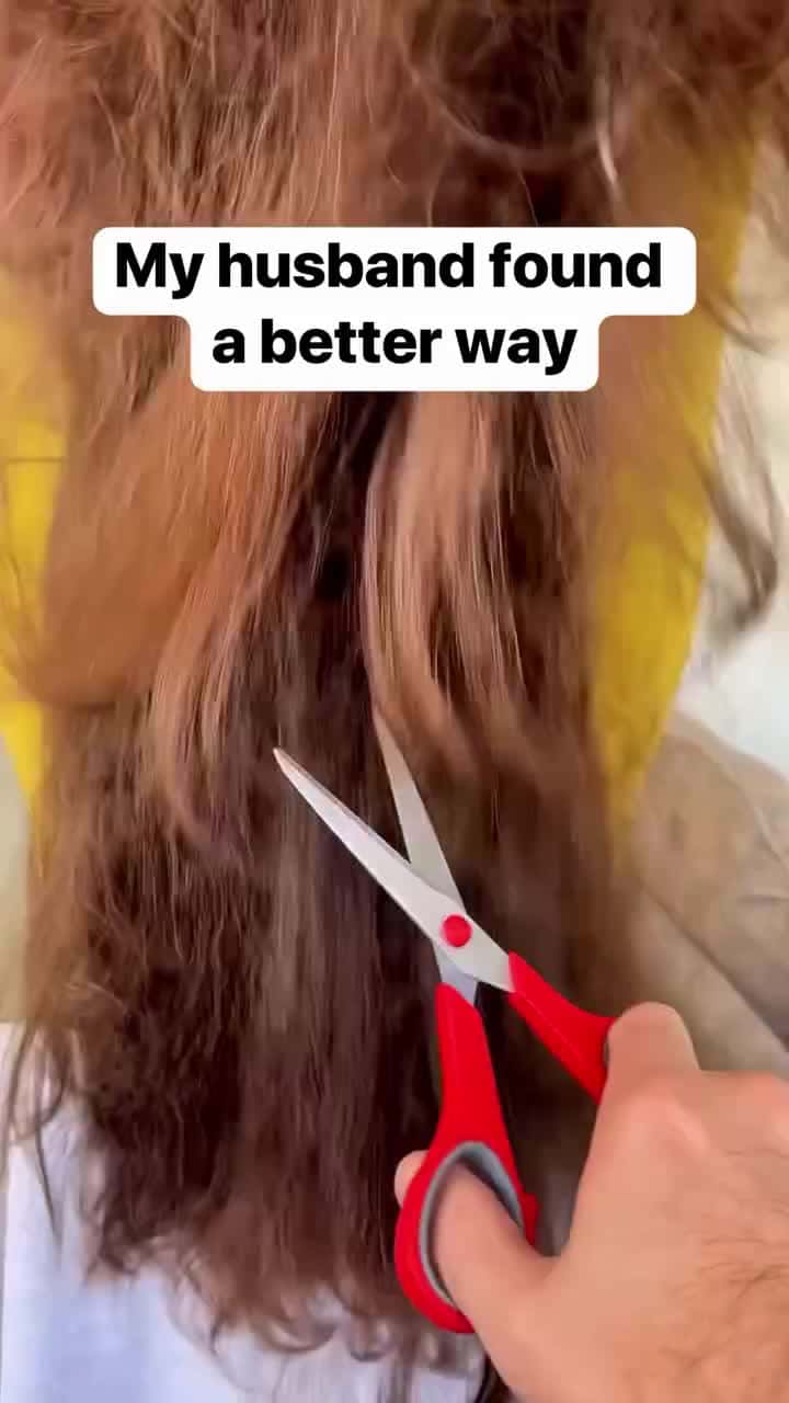 Cover for Instead of going to an expensive hair salon, my husband uses a level to cut my hair #haircut #salon #husband #budgetfriendly #lifehacks 