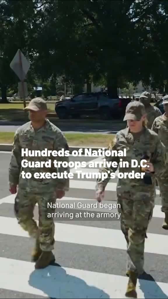 Cover for National Guard troops began arriving at the D.C. Armory on Tuesday morning to report for duty to carry out President Donald Trump's directive to address crime in the nation's capital. The guardsmen, who entered the D.C. Nationa...