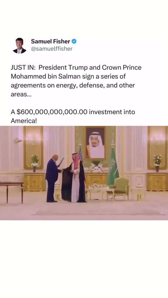 Cover for President Trump secures a $600 BILLION deal with Saudi Arabia. Energy. Defense. Jobs. This is what real leadership looks like. America is open for business again. 🇺🇸 