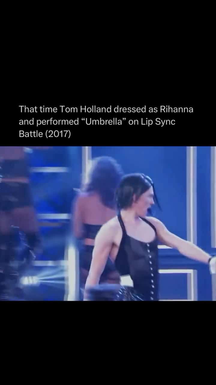 Cover for #FirstVideoChallenge He ate  Zendaya was shook  In 2017, Tom Holland delivered an iconic performance of Rihannas Umbrella on Lip Sync Battle. The routine included a tear-away suit that revealed a French maid look, red lipstick, fishnet