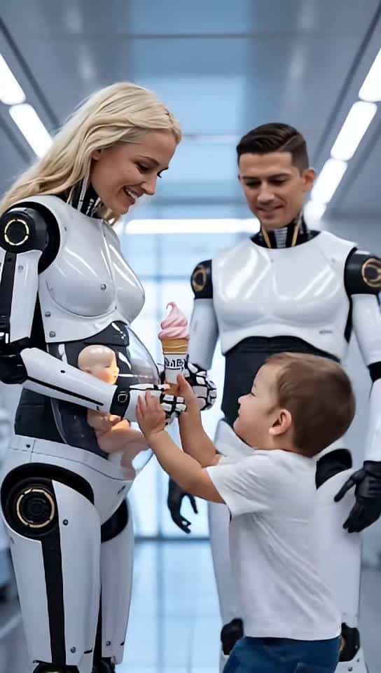 Cover for Baby boy wants robot woman to have a taste of the ice cream -#robot #robots #robotchallenge #babyboy #icecream #lovers #relationship #mama #familybonding