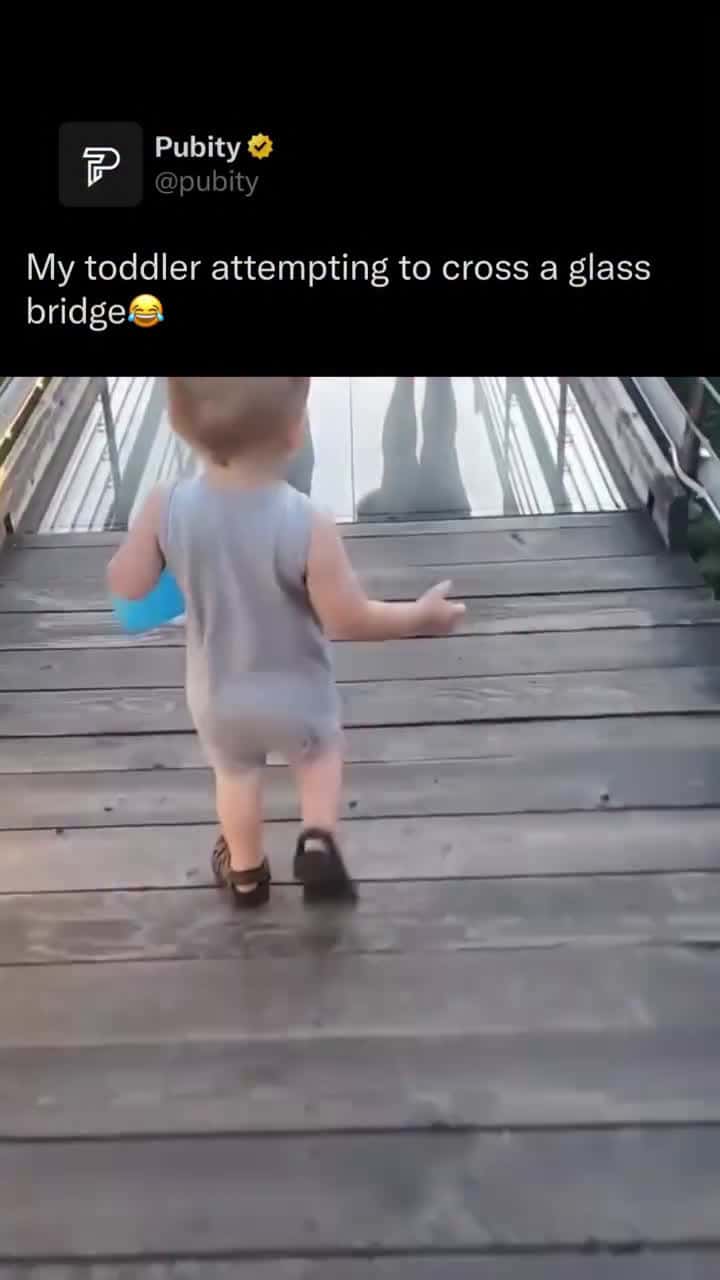 Cover for #FavMovieClip  Toddlers are often hesitant or scared to walk on glass because its an unfamiliar and visually confusing surface. Glass can appear slippery, fragile, or even like water due to its transparency and reflections, whi.