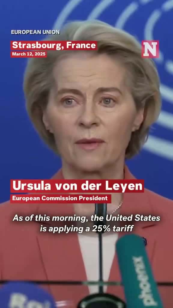 Cover for European Union Announces Retaliatory Tariffs Against US The #EuropeanUnion announced new tariffs on U.S. industrial and agricultural products in response to the #DonaldTrump's 25% tariff increase on all steel and aluminum imports. The #EU measures, worth about €26 billion ($28 billion), target goods from Republican-held states, including soybeans, beef, poultry, and textiles. #news #newsweek #politics #economy