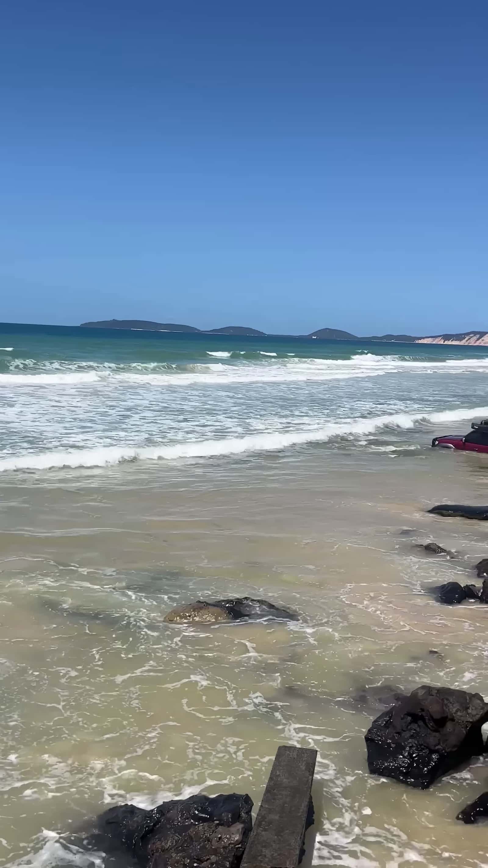 Cover for #FirstVideoChallenge Two FourWheel Drives Stuck in Sand as Tide Rises.