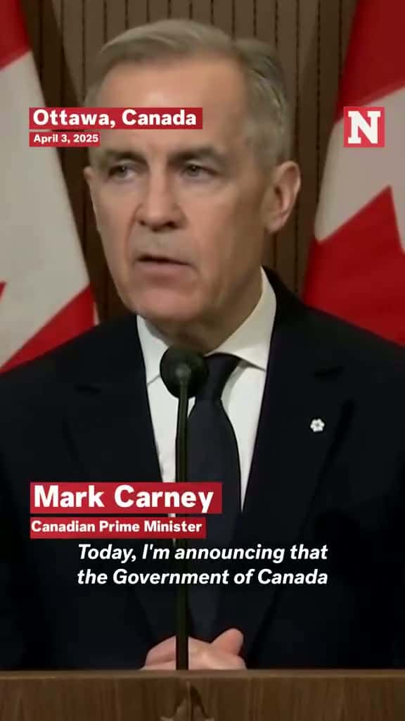 Cover for Canadian Prime Minister Mark Carney warned that Americans will experience "damage" and "pain" during an announcement that his country will impose retaliatory #tariffs on U.S. vehicle imports in response to President Donald Trump's newly implemented 25 percent auto tariffs. #news #newsweek #politics #economy #DonaldTrump #canada🇨🇦