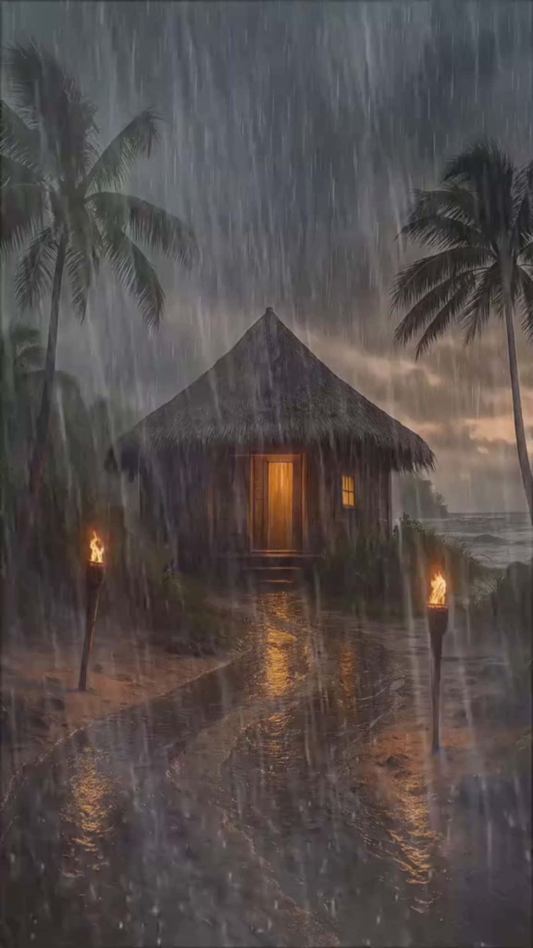 Cover for Follow for more enchanting locations! 🏡✨ #rainyweather  #Tropicalvibes #rainasmr  #StormyNights #cozyvibes  #RainAesthetic #rainydays  #IslandRetreat #JungleVibes #TropicalNights #BaliVibes #NatureSanctuary #OceanStorm #viral 