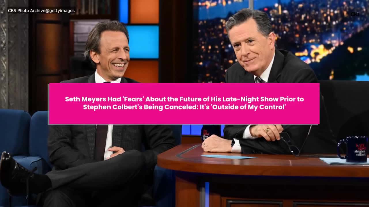 Cover for Did Seth Meyers eerily predict The Late Show With Stephen Colbert getting the axe? 👀 Link in bio for details. (📸: GETTY IMAGES)