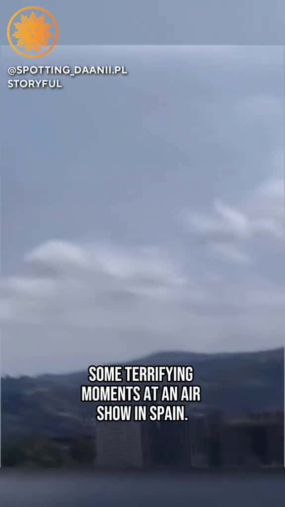 Cover for A dramatic moment at a Spanish air show saw anF-18 fighter jet suddenly drop toward a crowded beach before pulling up just in time.Officials say the pilot was avoiding a flock of birds and praised his quick-thinking. #CaughtOnCamera#ThePawfectMoment