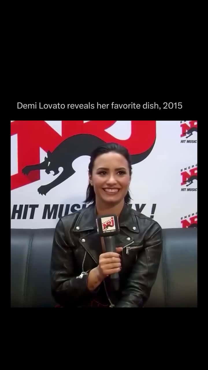 Cover for #FirstVideoChallenge I cant tell if she was being serious or not Demi Lovato being asked what her favorite dish is during an interview in Europe in 2015.