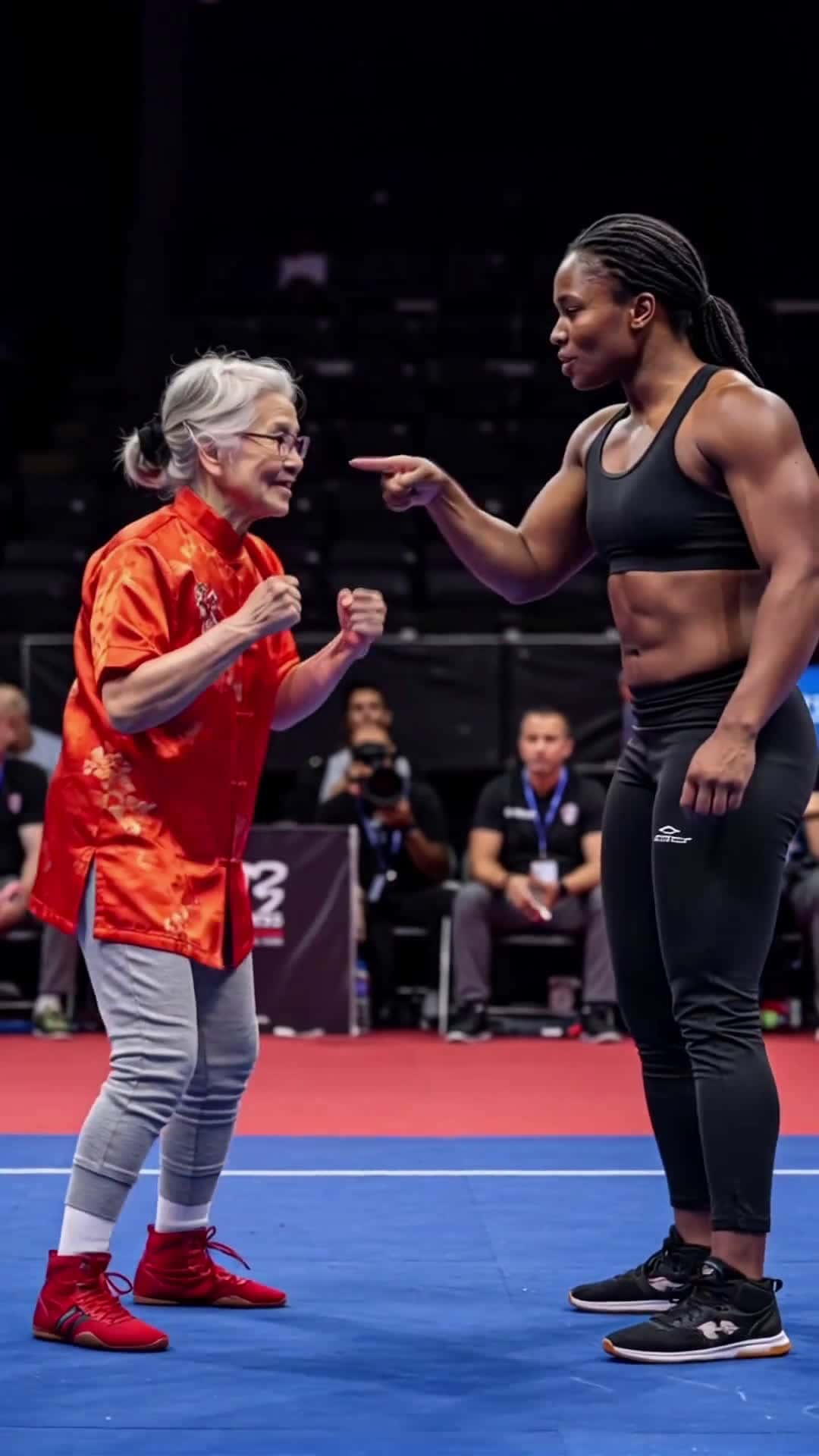 Cover for AI clip: Elderly lady's rapid action leads to woman's sudden fall! #FightMoments#GrandmaPower#AIart#Funny#MartialArtsAction