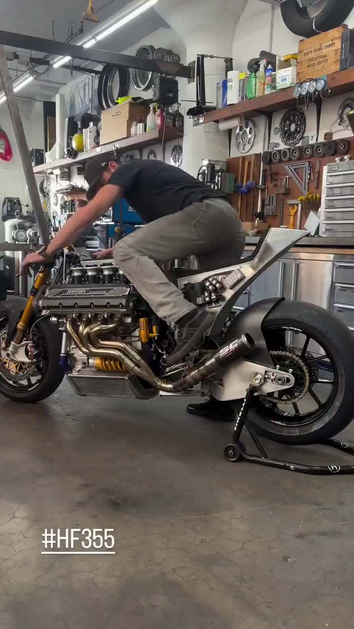 Cover for Man builds motorcycle with Ferrari F355 V8 engine