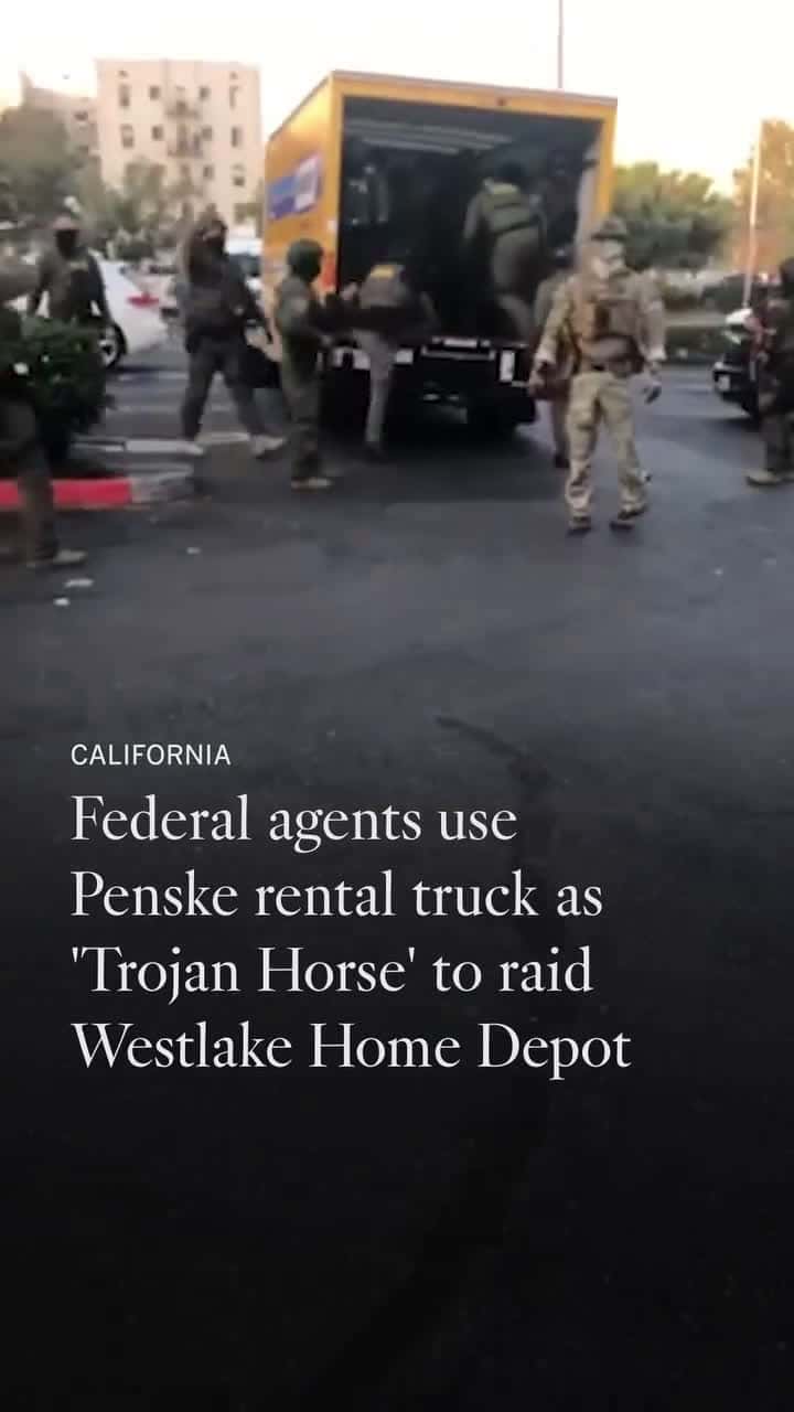 Cover for Border Patrol agents raided a Home Depot in Westlake as a top federal agent warned, “We’re not leaving,” and posted images of half a dozen border agents running from a Penske truck through the parking lot.As many as 16 immigra...