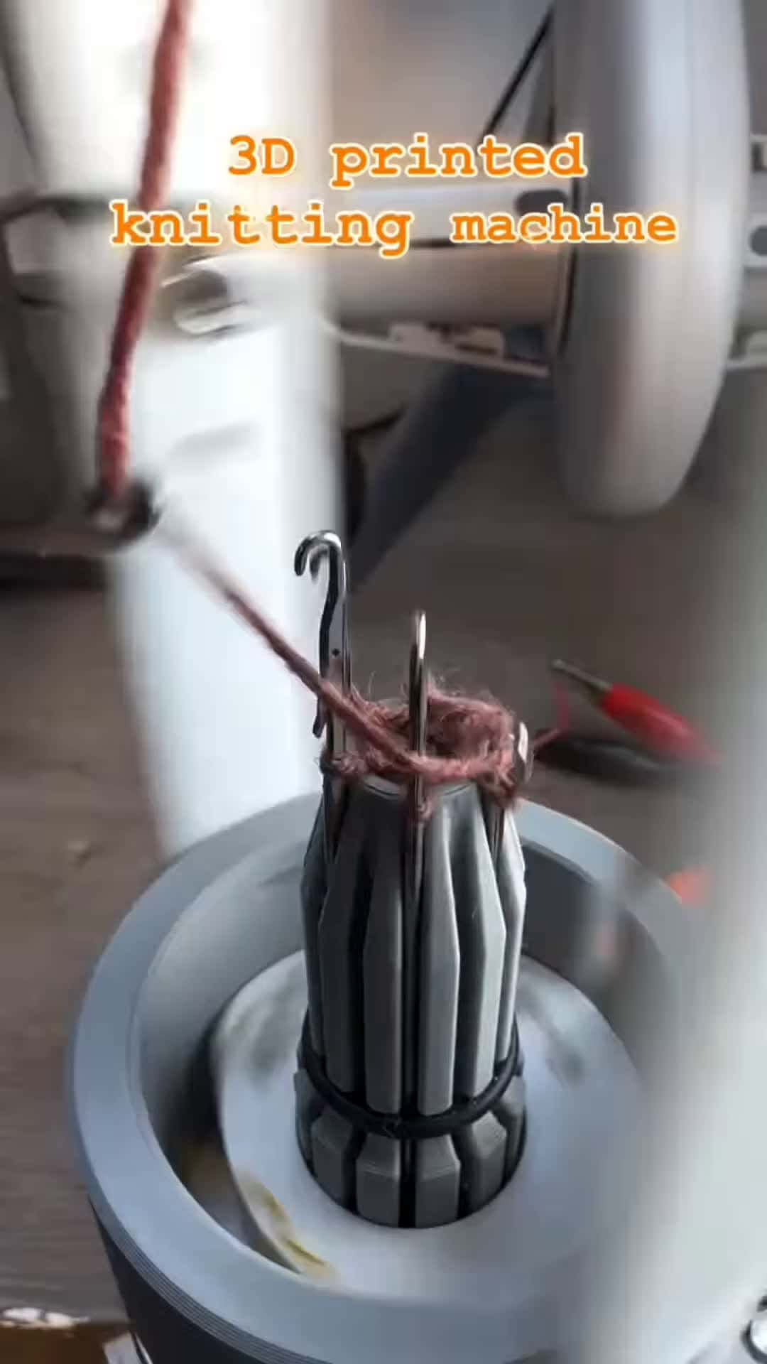 Cover for 3D - printed knitting machine in action no cords, just pure innovation Seamlessly blending tech and creativity! @fraensengineering #KnittingRevolution #3DPrintedTech #Innovati