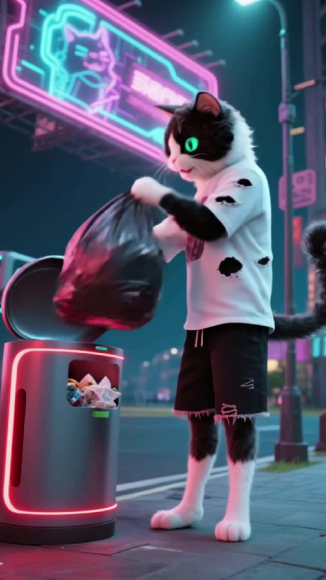 Cover for AI-generated. Cyberpunk kitty’s jam glow-up story 🍯🚀 #ai #animation #cat