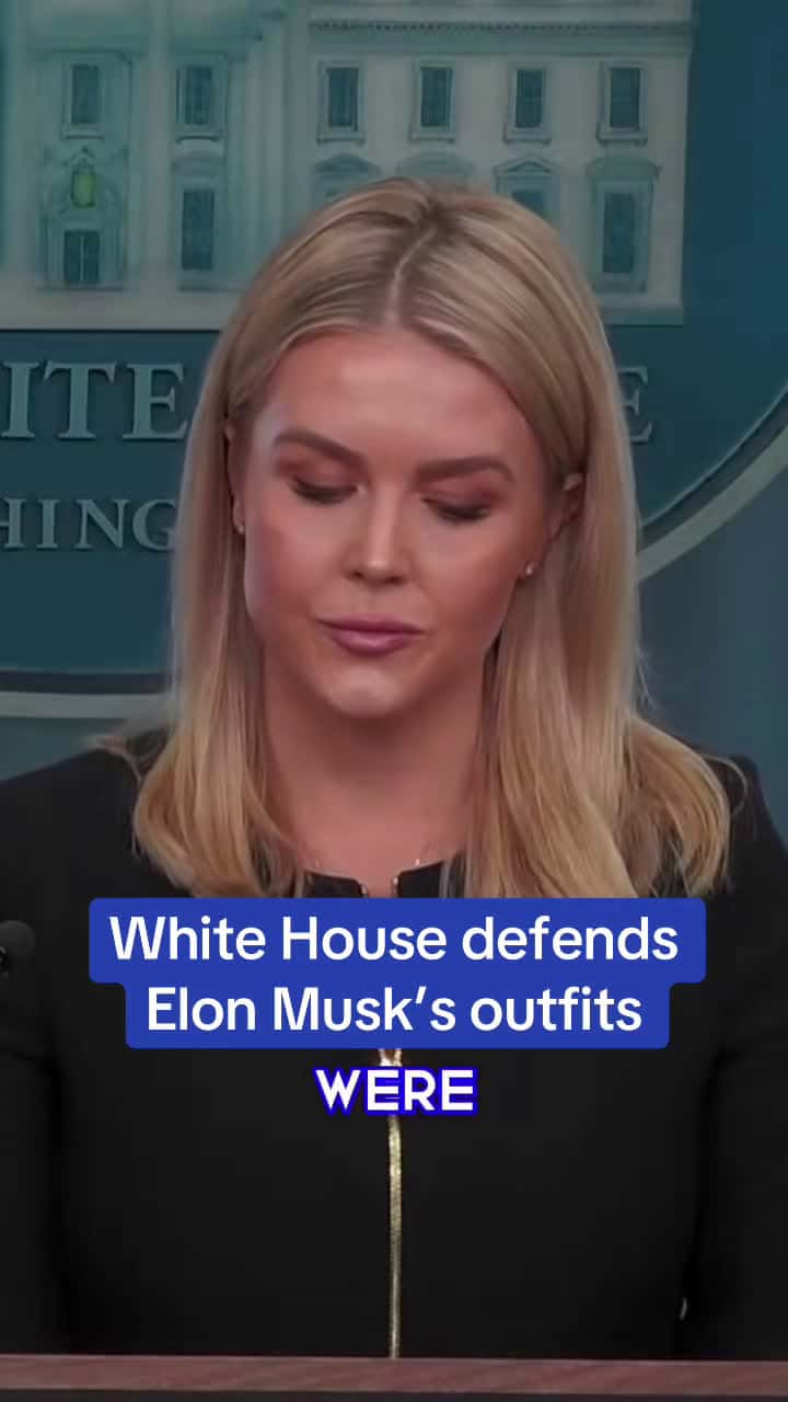 Cover for #TrumpMuskPartyClash Speaking at a press briefing, White House Press Secretary Karoline Leavitt defended Elon Musk when confronted about the claim that he never wears a suit. He wore a suit last night, she responded. Reuters.mp4