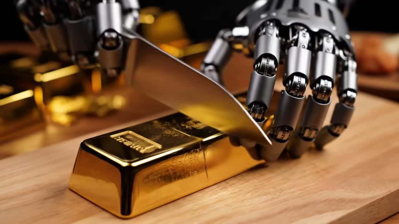 Cover for Robotic ASMR gold bar cutting @SeaArt.AIOfficial #seaart #aiart #aivideo #gold #goldbar #asmr #asmrsounds #cuttingshapes #robot #robotics #tesla #elonmusk