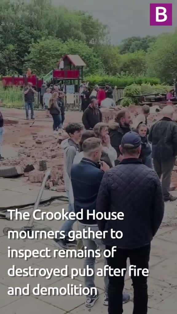 Cover for The Crooked House mourners gather to inspect remains of destroyed pub after fire and demol 29216 #shortvideos
