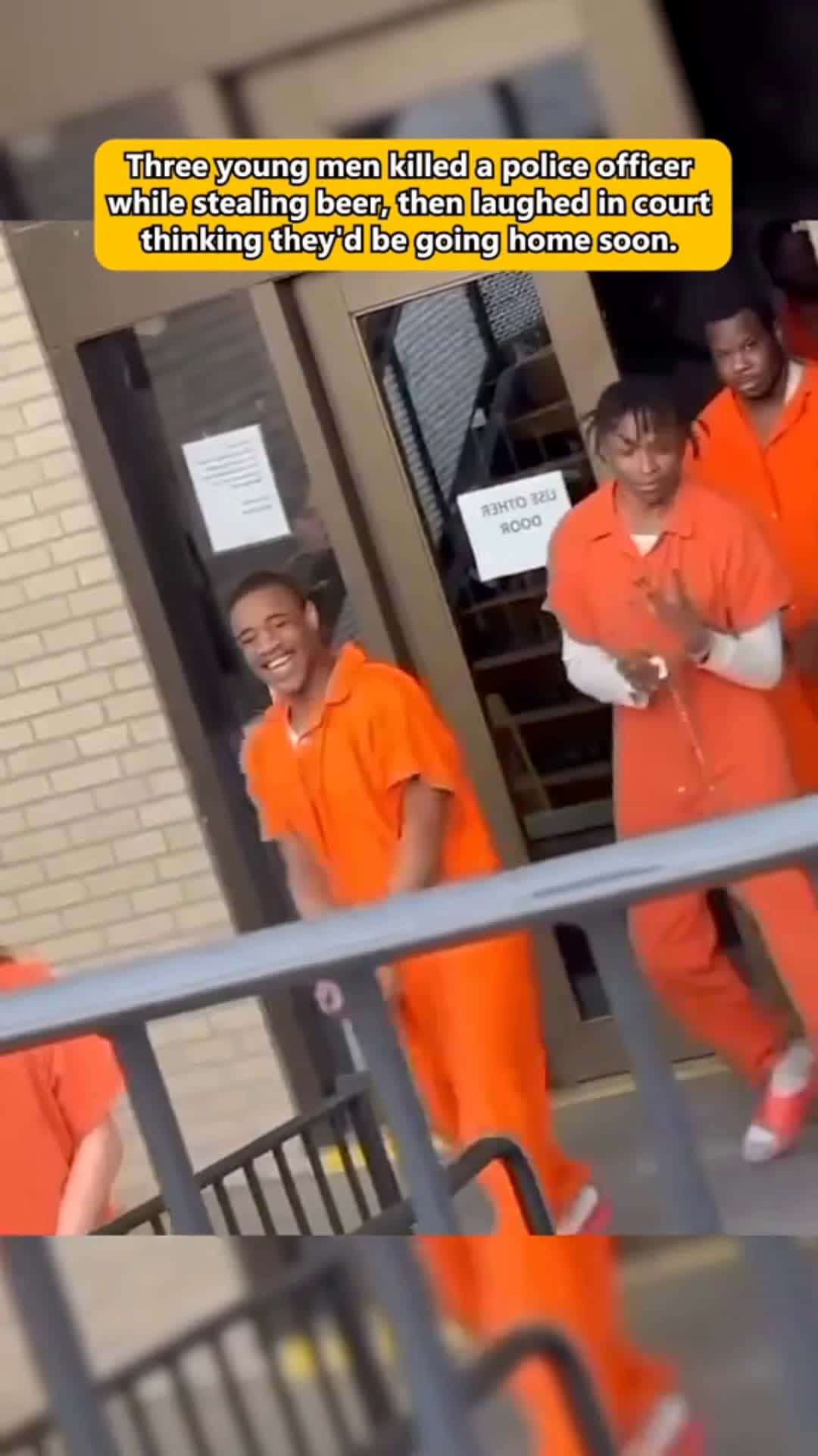 Cover for Three young men killed a police officer while stealing beer then laughed in court thinking theyd be going home soonforyou crime prisoner prison new police usa fyp#scoopz
