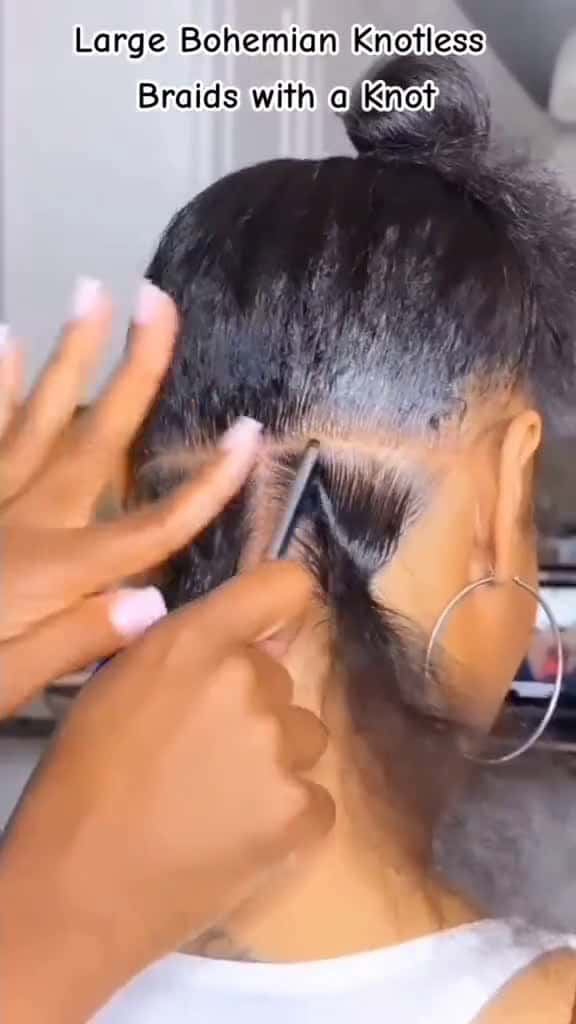 Cover for Large Bohemian Knotless Braids with a knot tutorial by vbweavin on Instagram. kno 36422 #shortvideos