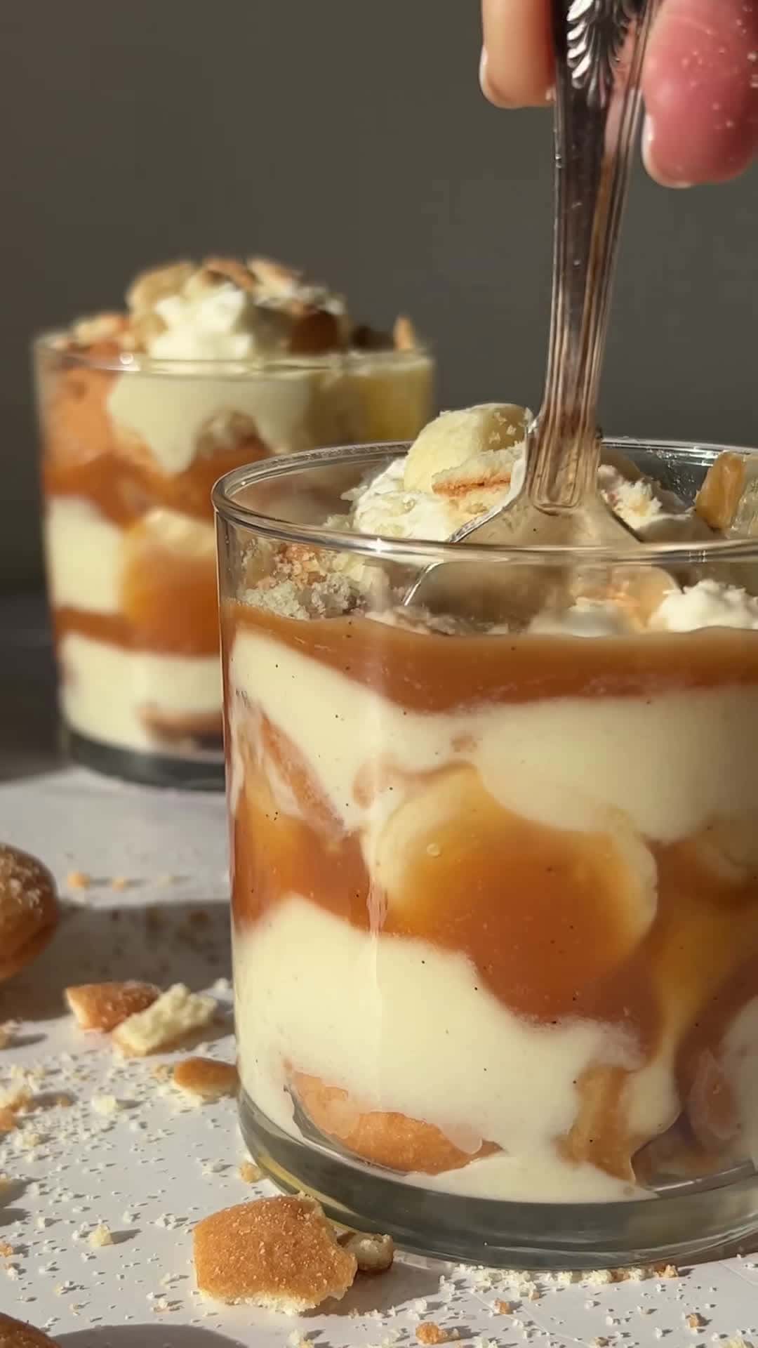 Cover for Banana pudding with sea salt vanilla bean caramel and brown butter vanilla wafers takes the delicious classic to the next level. After making banana pudding this way, we will never go back #bananapudding