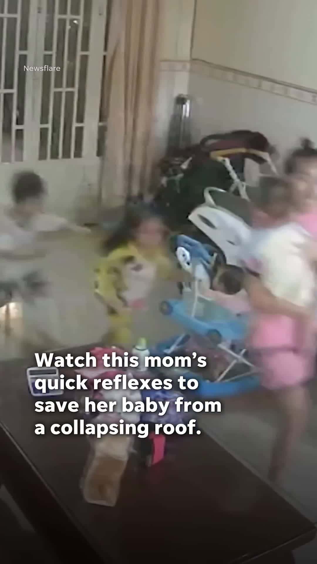 Cover for Mother's quick reaction saves baby from collapsing roof 