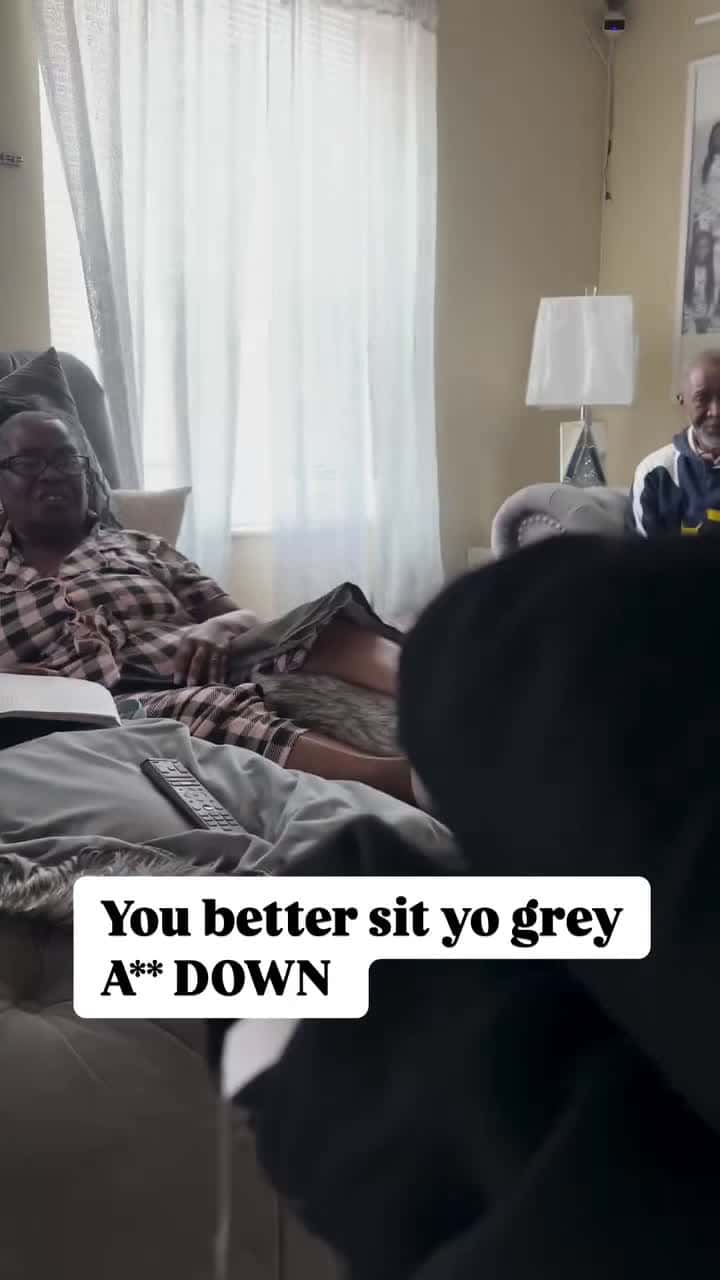 Cover for Auntie Kim told him to sit his grey @ss down😂😂