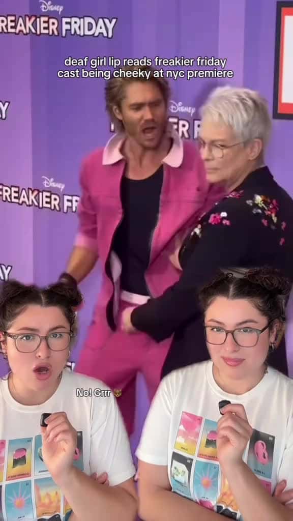 Cover for jamie lee is that girl #freakierfriday #freakyfriday #jamieleecurtis #lindsaylohan #chadmichaelmurray #moviepremiere #lipreadinggirl #lipreading #deaf #hardofhearing #deafcan #deafcommunity #deafculture #deafworld #deafawarenes...