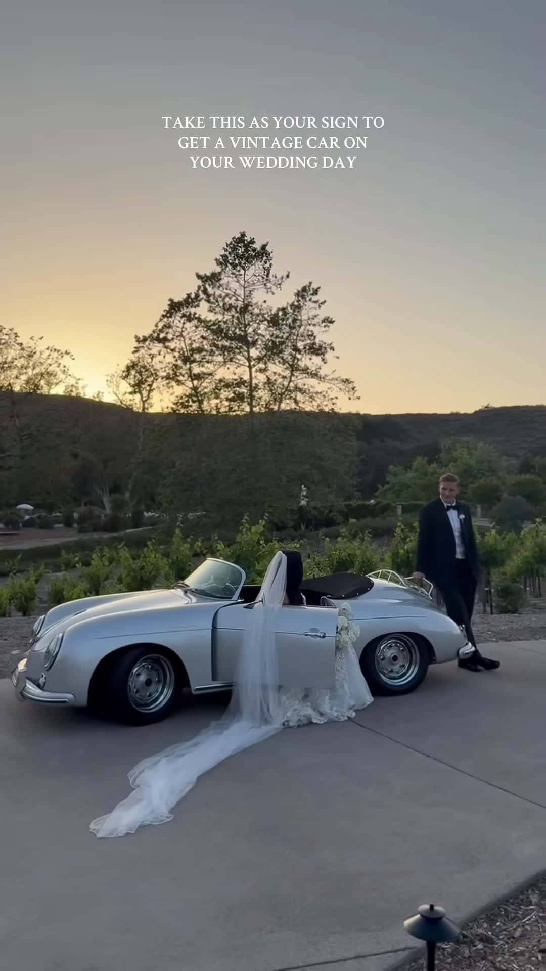 Cover for 1000% one of the best decisions we made for our wedding day— still obsessing over all of these💍🎥💌 @Sydni Shea Photography #vintagecar #wedding #weddingday #weddingtiktok #married #sunset #couplephotoshoot #fyp #viral