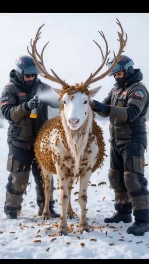 Cover for AI Clip: Saving a reindeer by removing a bee #AIClip#ReindeerHelp#BeeRemoval#WildlifeCare#AnimalProtection