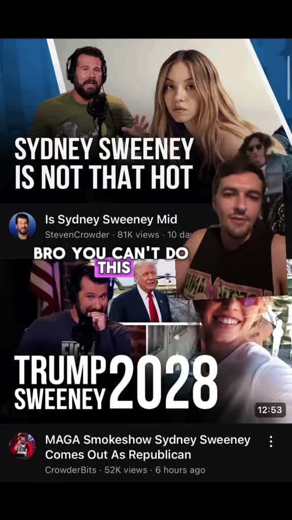 Cover for Steven Crowder jokes about Trump's reaction to Sydney Sweeney's ad 🤔 #satire #popculture #trending