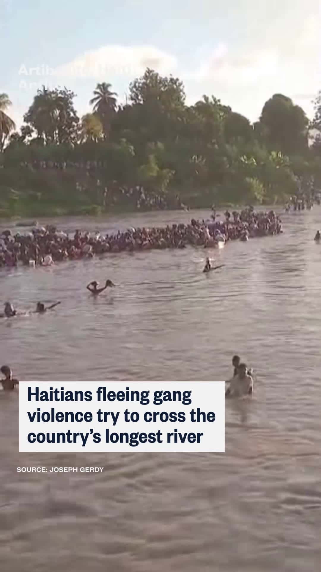 Cover for Haitians are seen fleeing gang violence cross the country's longest river.