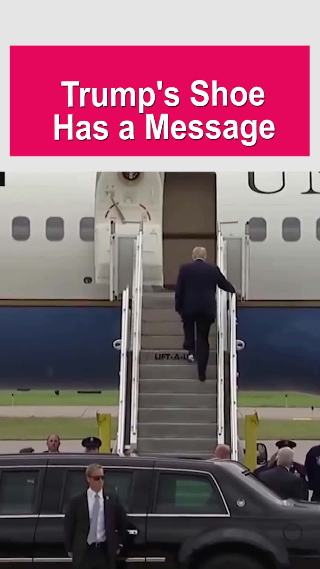 Cover for Donald Trump boards Air Force One with paper stuck to his shoe🤣🤣