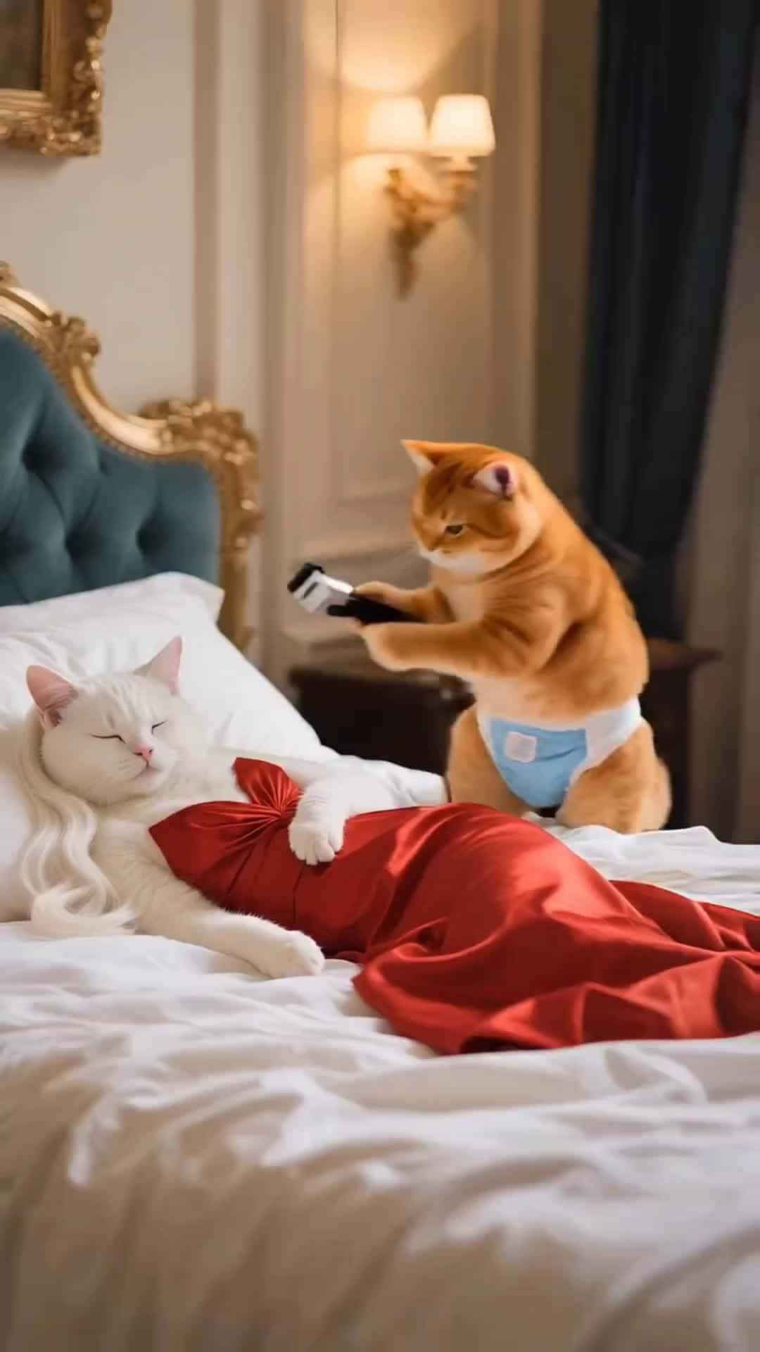 Cover for #aivideo The little orange cat cut the white cat's hair, and ended up being locked in a dog cage by the white cat.. #ai #aivideo #aiart  #aicat #aicatstory #aicatvideos #aicatfunny #aianimation #catcartoon  #cat #catstory #catfun 