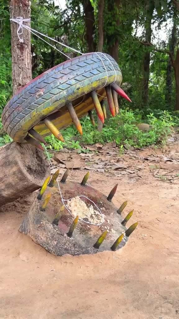 Cover for Amazing Build Beautiful House Wild Pig Trap Using Tire tread with Palm tree trunk #campping #short