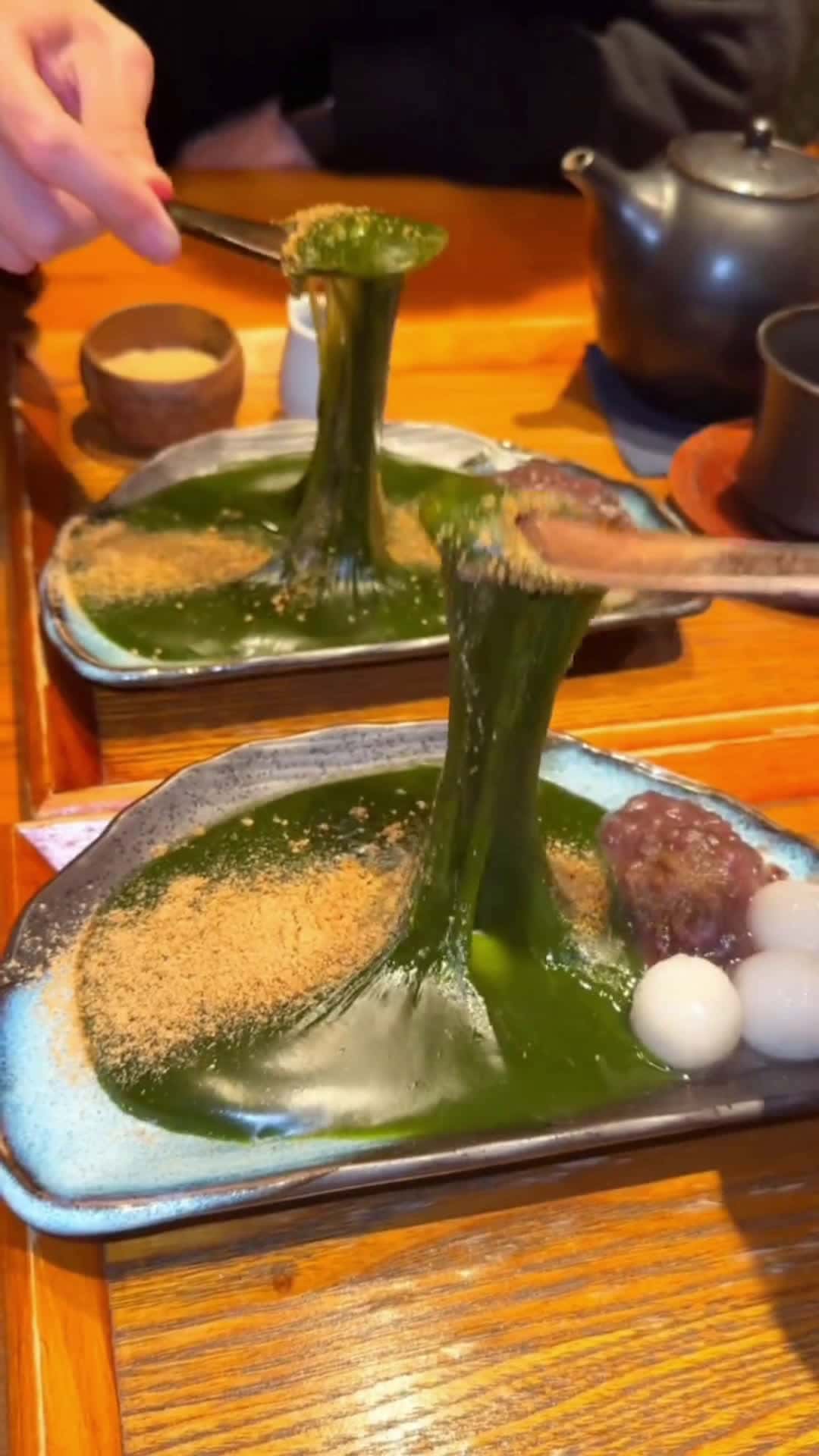 Cover for The matcha warabi mochi gets too soft  #TokyoGourmet #ShinjukuGourmet #japanesefood #matcha #warabimochi