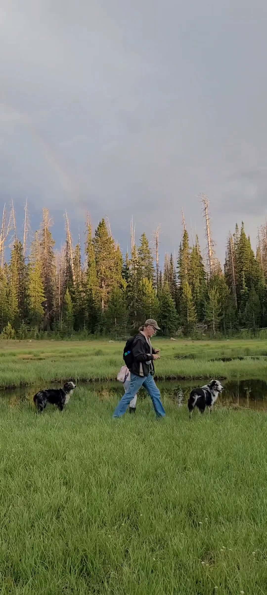 Cover for fishing while itis sprinkling and seeing a rainbow  #rainbow  #rain  #fishing  #kids  #dogs  #hiking  #hikingadventures  #hikingwithdogs  #nature  #mountains  #outdoors 