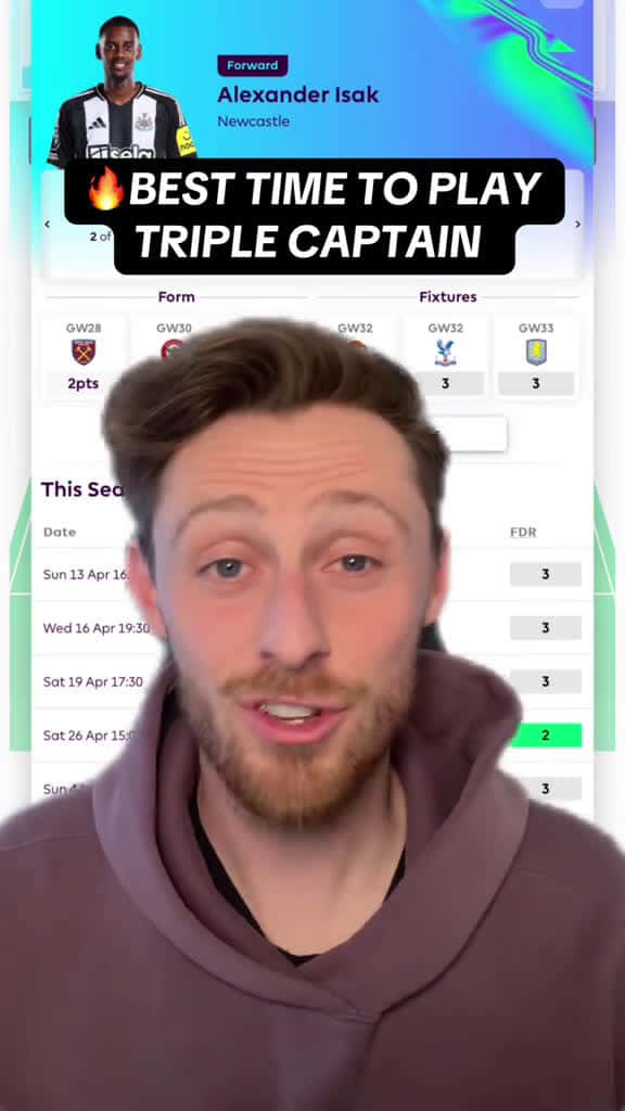 Cover for BEST TIME TO PLAY TRIPLE CAPTAIN CHIP  Isak double GW32  fpl fplcommunity fantasy 44983 #shortvideosscoopz