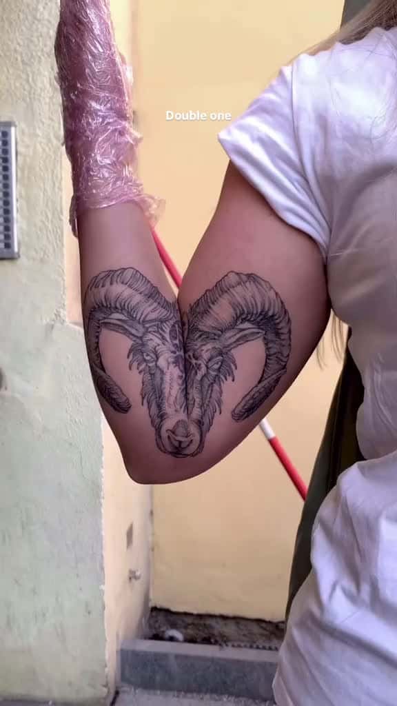 Cover for This goat tattoo looks like it’s alive! 🐐✨ Watch how it moves with every motion. #goattattoo #blackandgray #tattooart