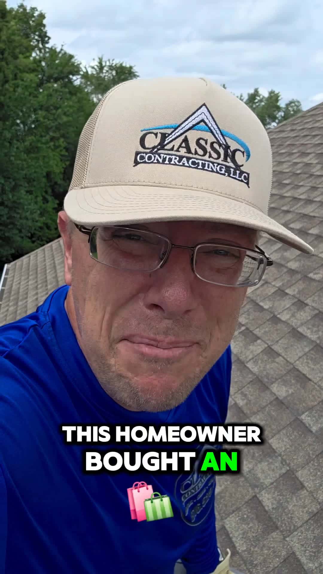 Cover for "Impact-resistant shingles?Cool.So why’s the roof look like it lost a bar fight?"#ClassicContractingKC #ThatAgedWell #ShingleMarketingBS