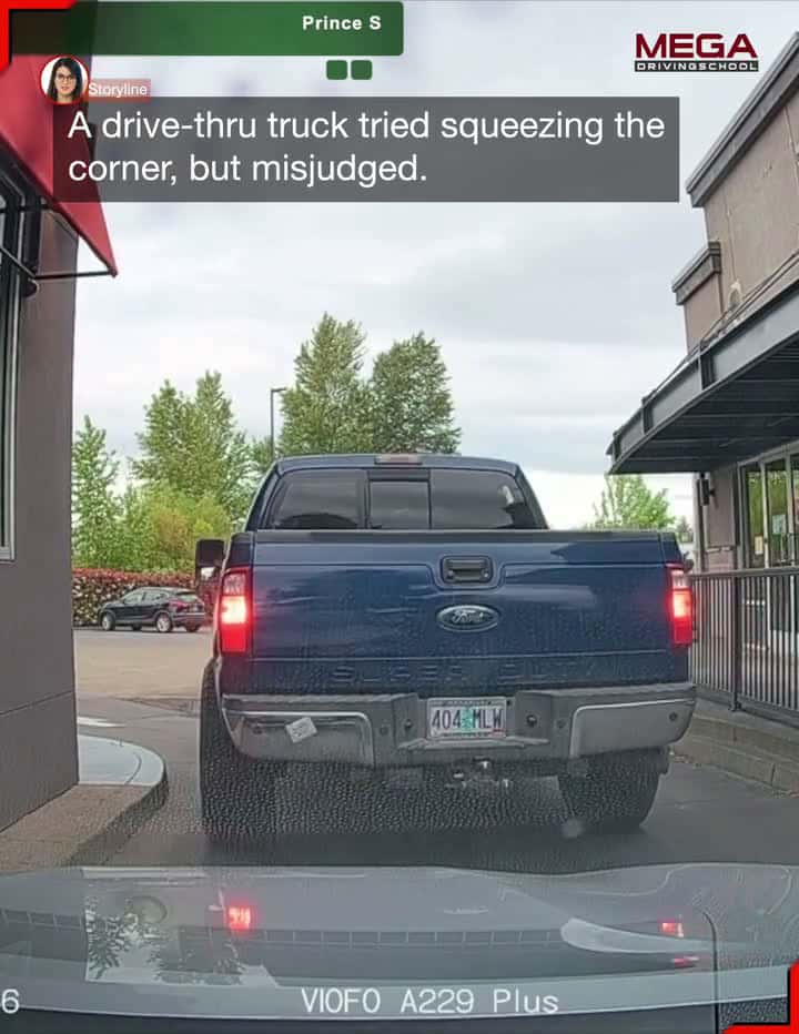 Cover for A drive-thru truck tried squeezing the corner, but misjudged.#UnpopularOpinion #CaughtOnCamera