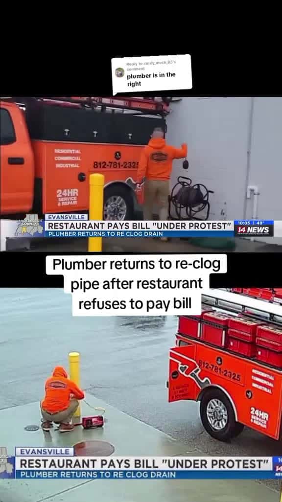 Cover for Replying to randy muck 85 Plumber returns to re-clog pipe after restaurant refuses to pay 23606 #america