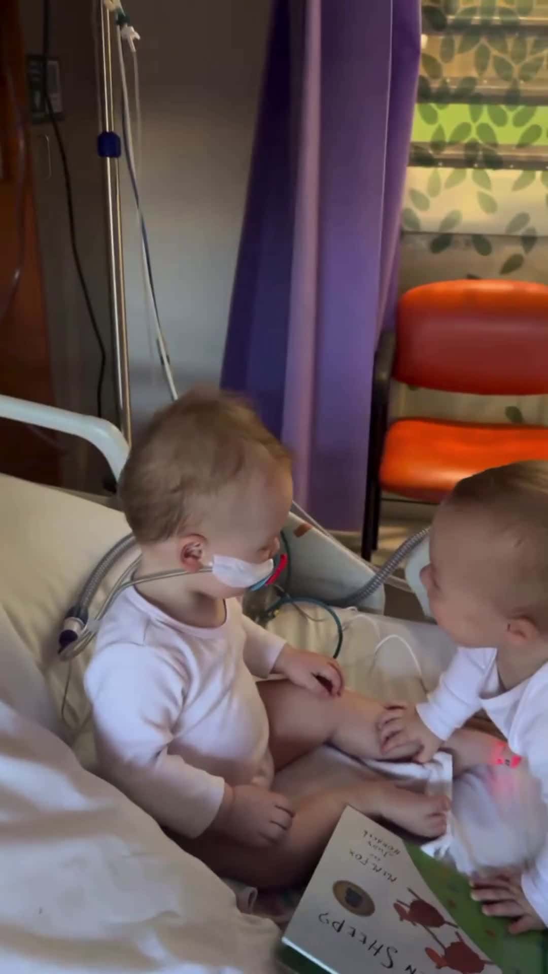 Cover for Giving the binky away! I have twins too and they just know what the other one wants without hesitation. I hope everything goes well for them. It’s awful seeing your babies in the hospital.